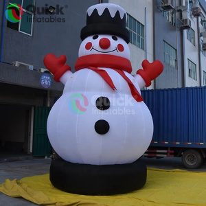 Inflatable LEDs Snowman with Base, Blow-up Cute Snowman with Red Scarf and Gloves for Xmas Winter Night