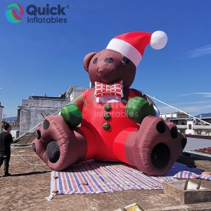 Inflatable Cute Brown Bear Sitting on the Ground Giant Christmas Bear to Welcome Christmas