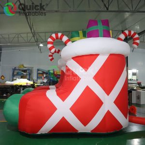 Inflatable Red Striped Christmas Stocking, 3mH Blow-up Socks Model Filled with Gifts&Candies for Christmas Decoration