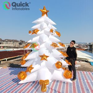 Hanging White & Gold Inflatable Christmas Tree Pop-up Christmas Tree Model with Gold Decors for Party/Yard Decor