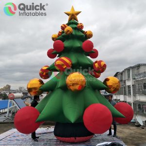 Inflatable Christmas Tree Full of Decorative Balls Giant Christmas Tree Model with a Golden Five-pointed Star on Top for Holiday/Party Decor