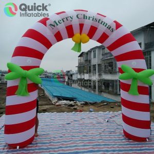 Inflatable Candy Cane Arch Red and White Striped Candy Christmas Inflatable Decoration Merry Christmas Entrance Archway for Holiday& Events