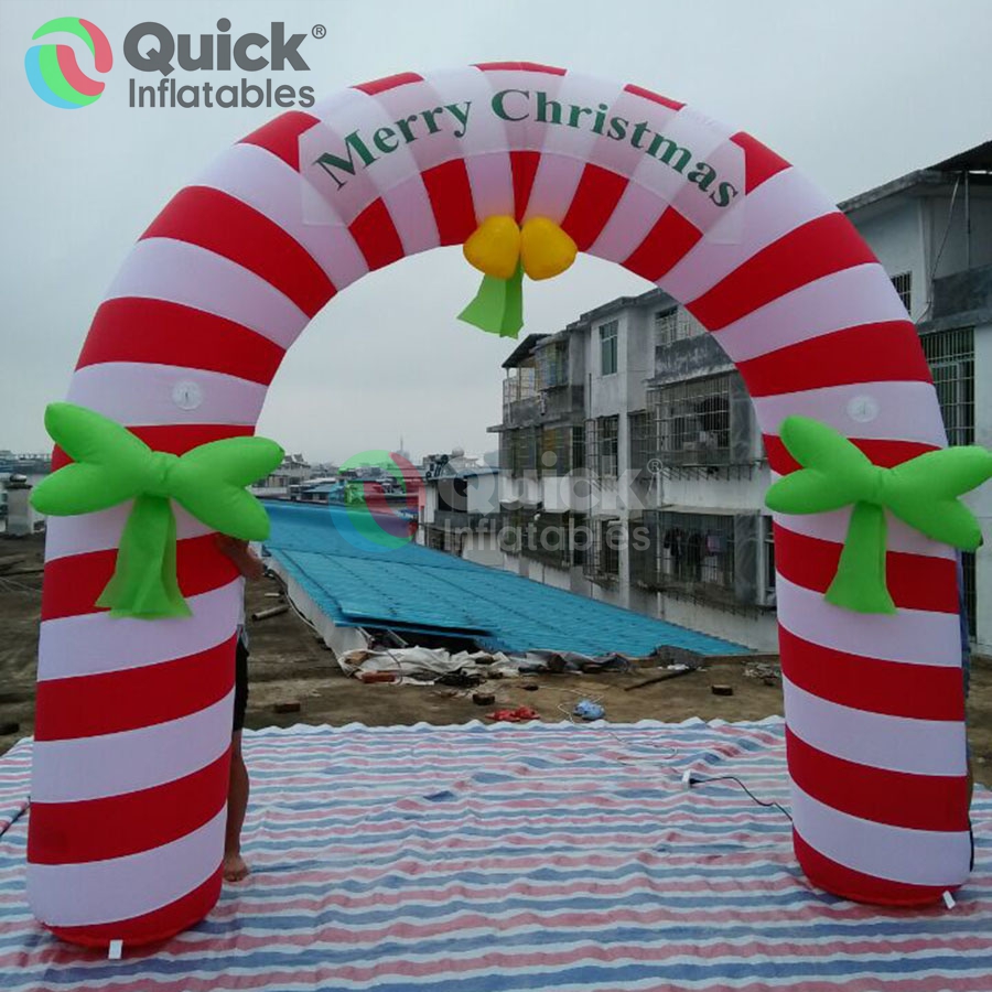Inflatable Candy Cane Arch Red and White Striped Candy Christmas Inflatable Decoration Merry Christmas Entrance Archway for Holiday& Events