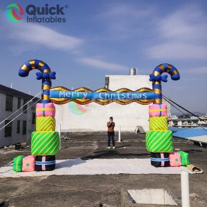 Giant Inflatable Gift Box Candy Cane Arch Colorful Christmas Element Entrance for Events/Gate Decoration