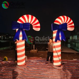Inflatable Candy Cane Model Eye-catching Blow-up LEDs Candy Cane with Bow for Christmas Street/Candy Store Decoration