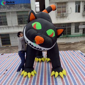 3m long giant standing inflatable black cat with blower for Halloween party indoor and outdoor garden decoration
